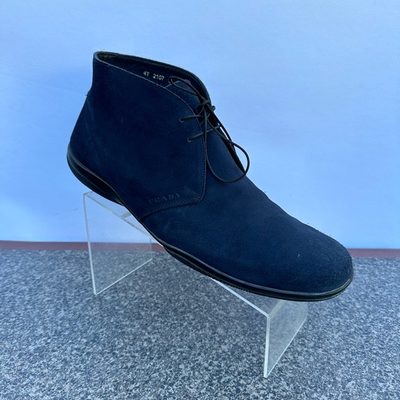 Prada Chelsea Chukka Boots Suede Navy Blue Mens 12. - Picture 2 of 12